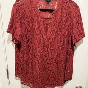 Lace Short Sleeve Top in Burnt Orange